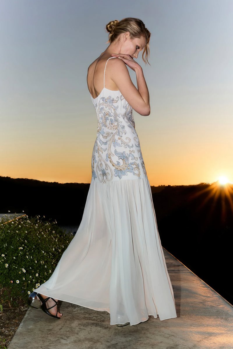 DROPPED WAIST GOWN-ANTIQUE WHITE Midi Dress ANTIPODEAN 
