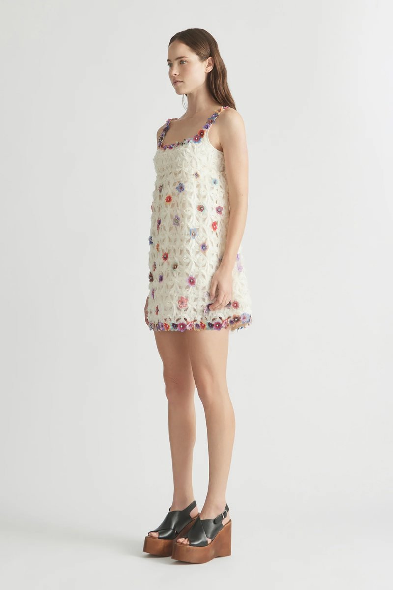 CROCHET FLOWER MINI DRESS-GARDENIA Mini Dress ANTIPODEAN 