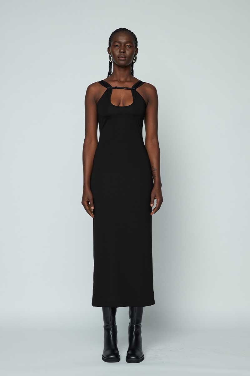 RIB STRAP MAXI DRESS-BLACK Dress Wynn Hamlyn 