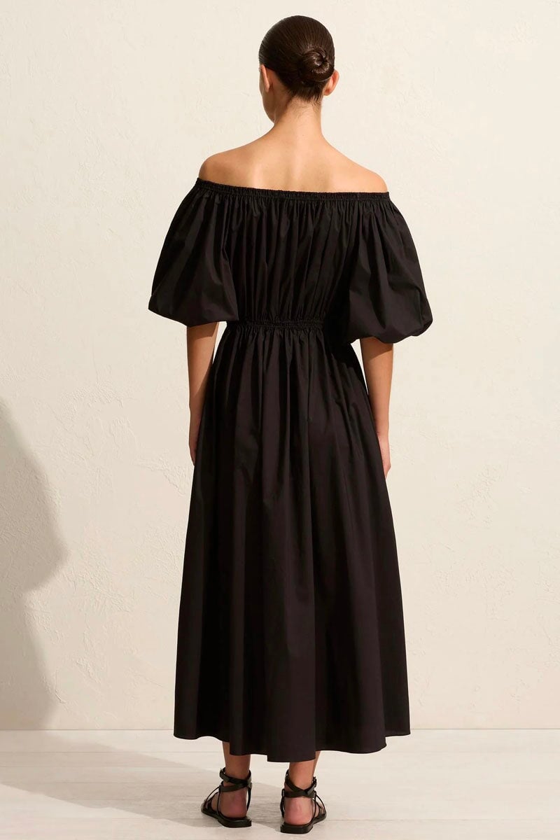 OFF THE SHOULDER MIDI DRESS-BLACK Dress Matteau 