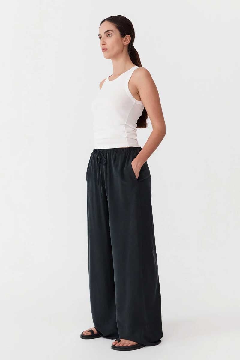 RELAXED SILK PANTS-WASHED BLACK Pants ST AGNI 