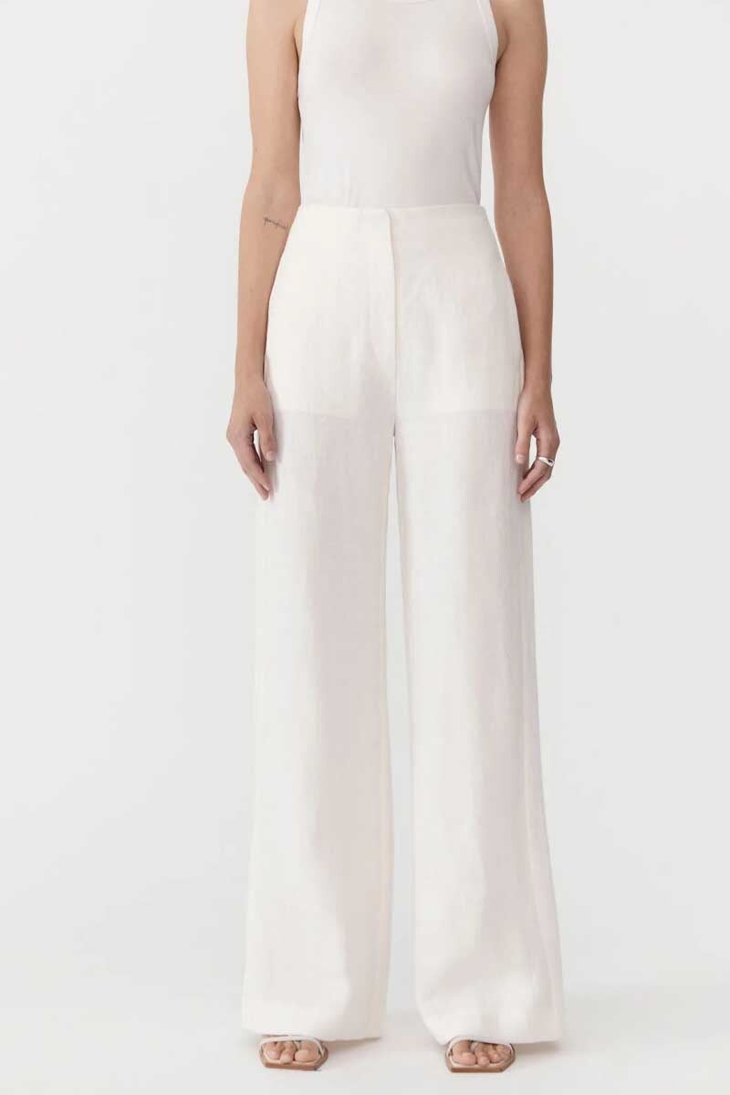 LINEN WIDE LEG PANTS-IVORY Pants ST AGNI 