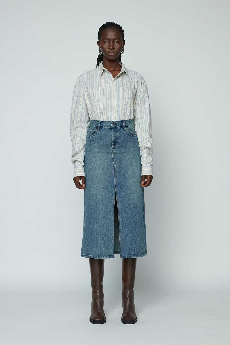 DENIM MAXI SKIRT-MID WASH INDIGO Skirts Wynn Hamlyn 