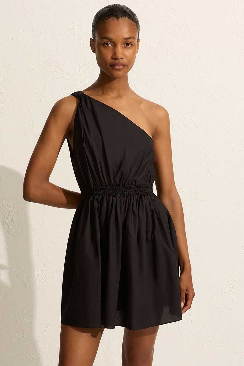 TWIST SHOULDER MINI DRESS-BLACK Dress Matteau 
