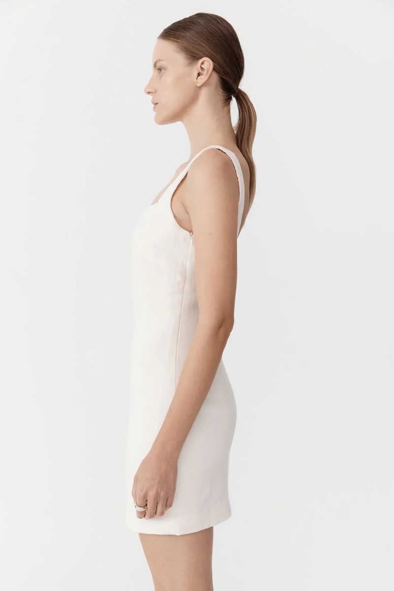 LINEN SQUARE NECK MINI DRESS-IVORY Dress ST AGNI 