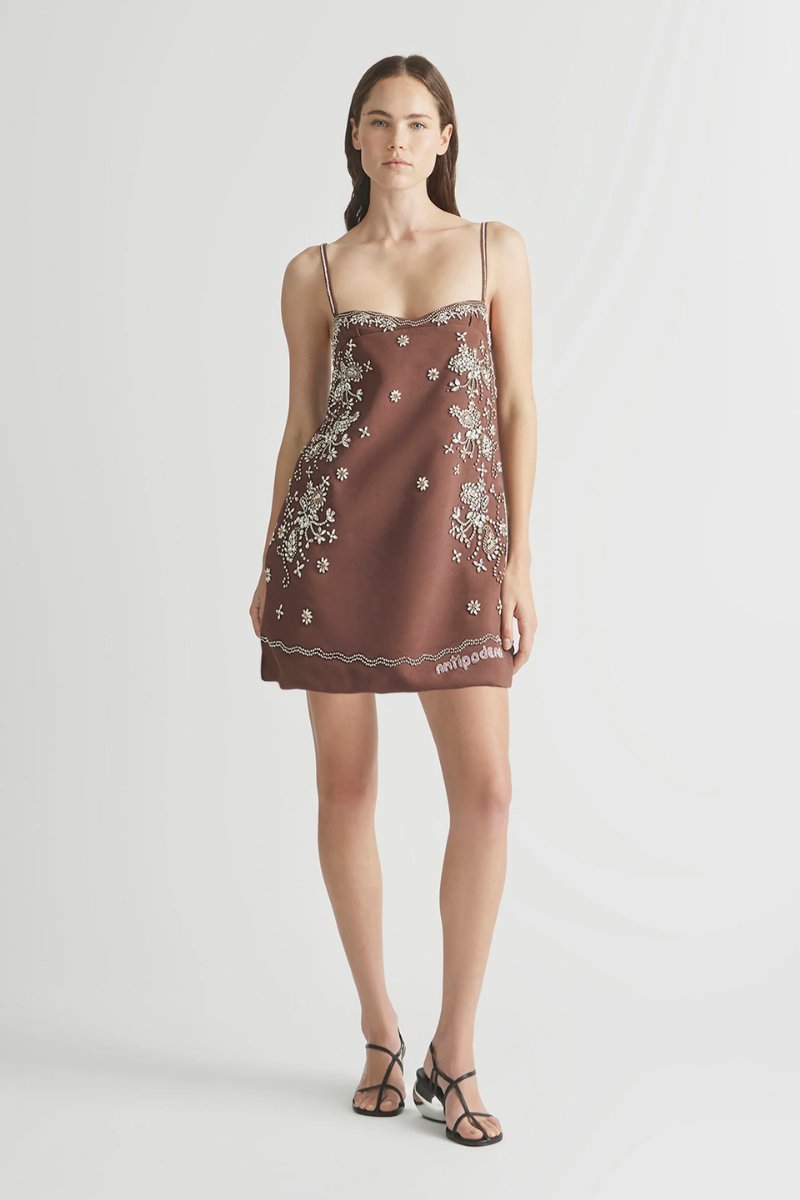 CRYSTAL MINI DRESS-CHOCOLATE Mini Dress ANTIPODEAN 