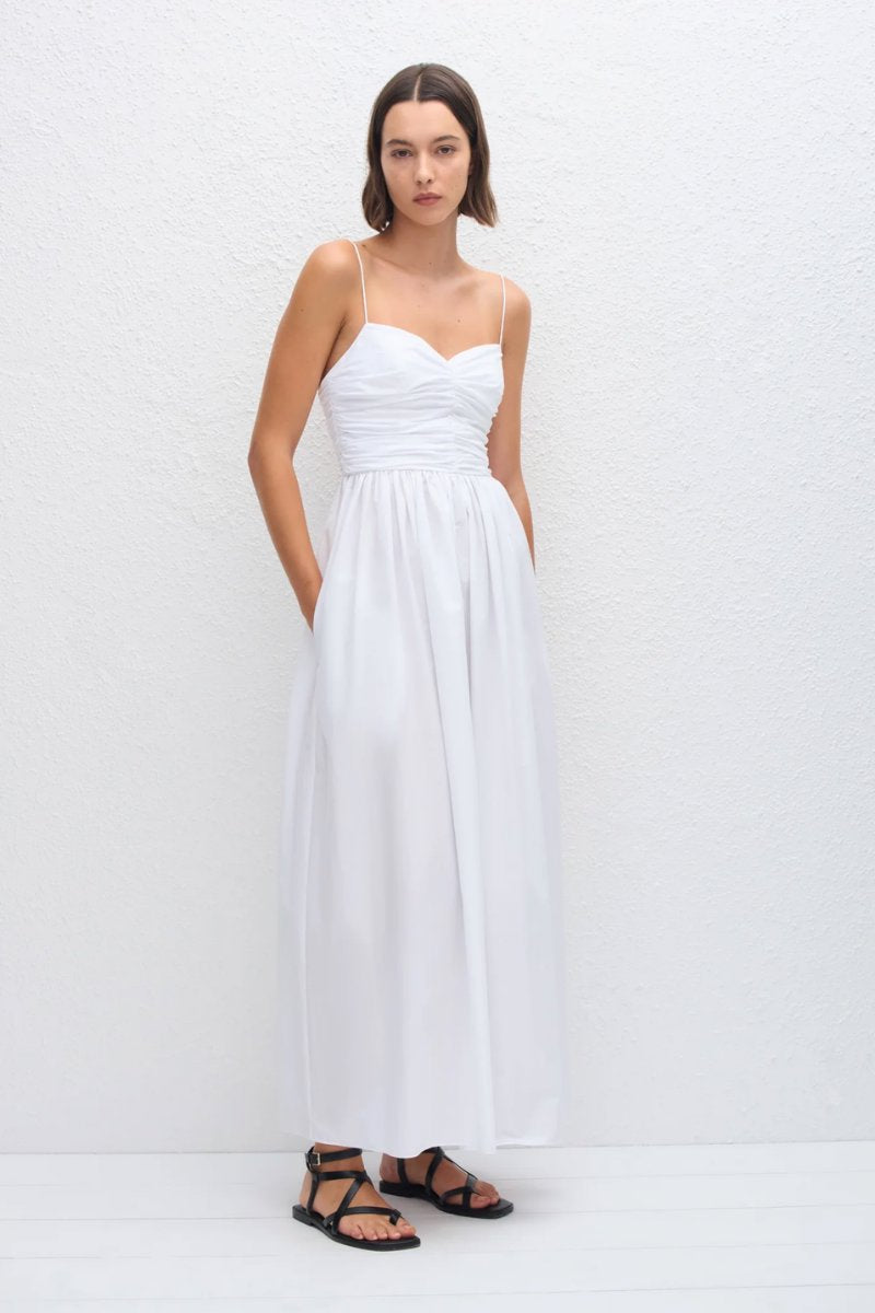 GATHERED BODICE DRESS-WHITE Maxi Dress Matteau 