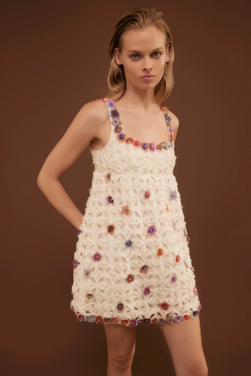 CROCHET FLOWER MINI DRESS-GARDENIA Mini Dress ANTIPODEAN 