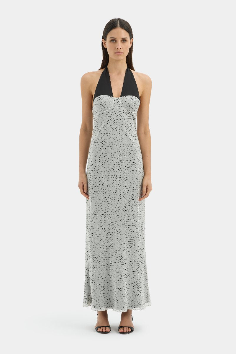 LISANDER HALTER MIDI DRESS-POLKA DOT BIANCA Midi Dress SIR. 