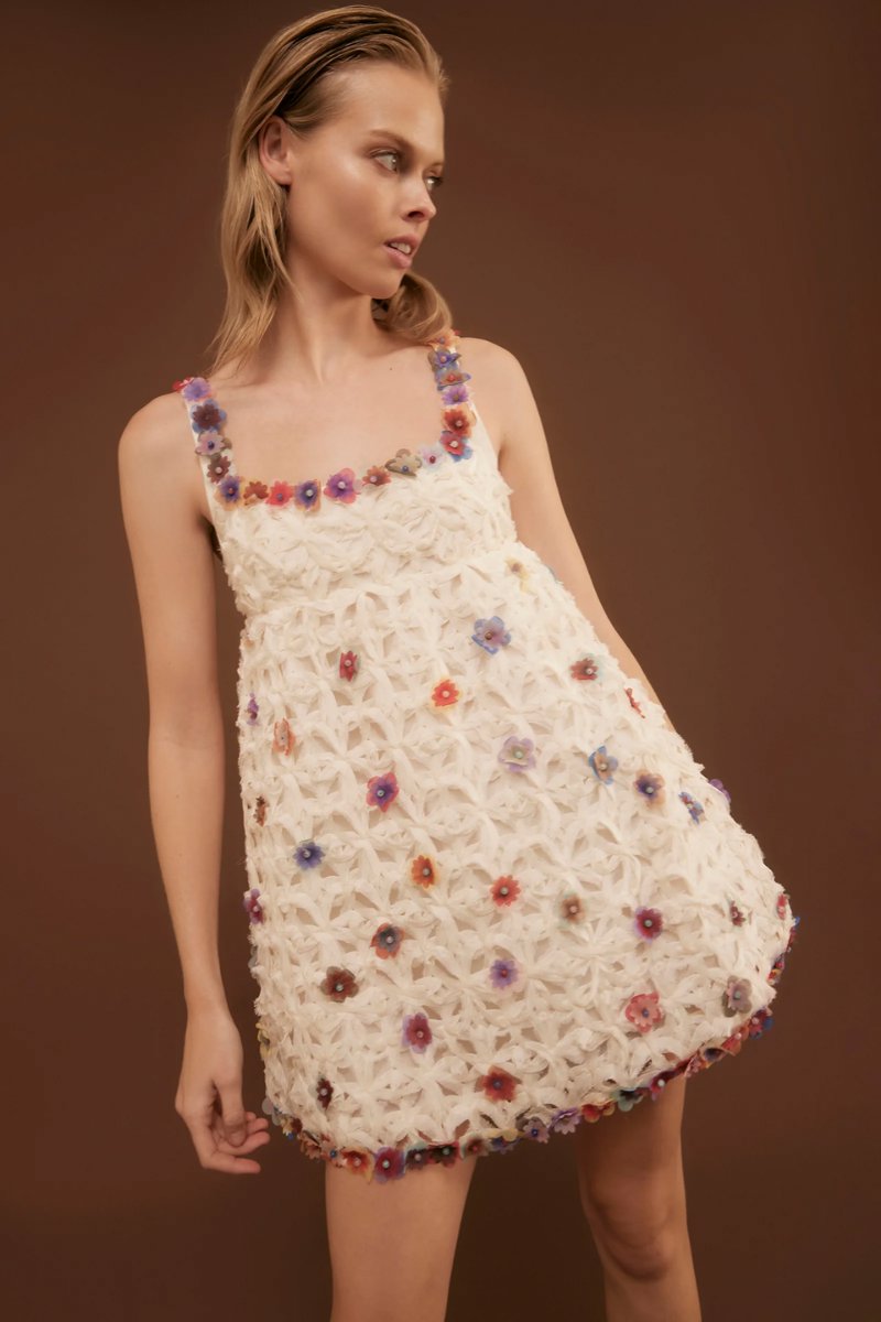 CROCHET FLOWER MINI DRESS-GARDENIA Mini Dress ANTIPODEAN 