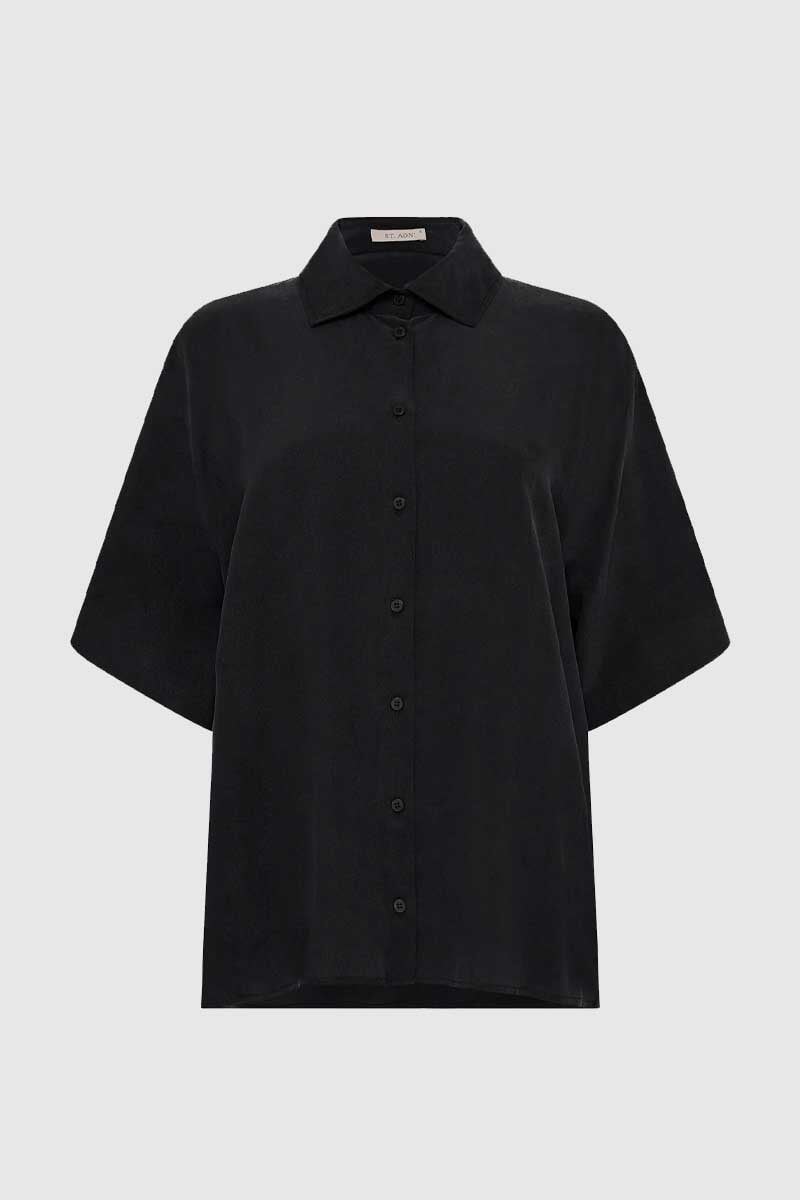 UNISEX SILK SHIRT-WASHED BLACK Tops ST AGNI XS Washed Black 