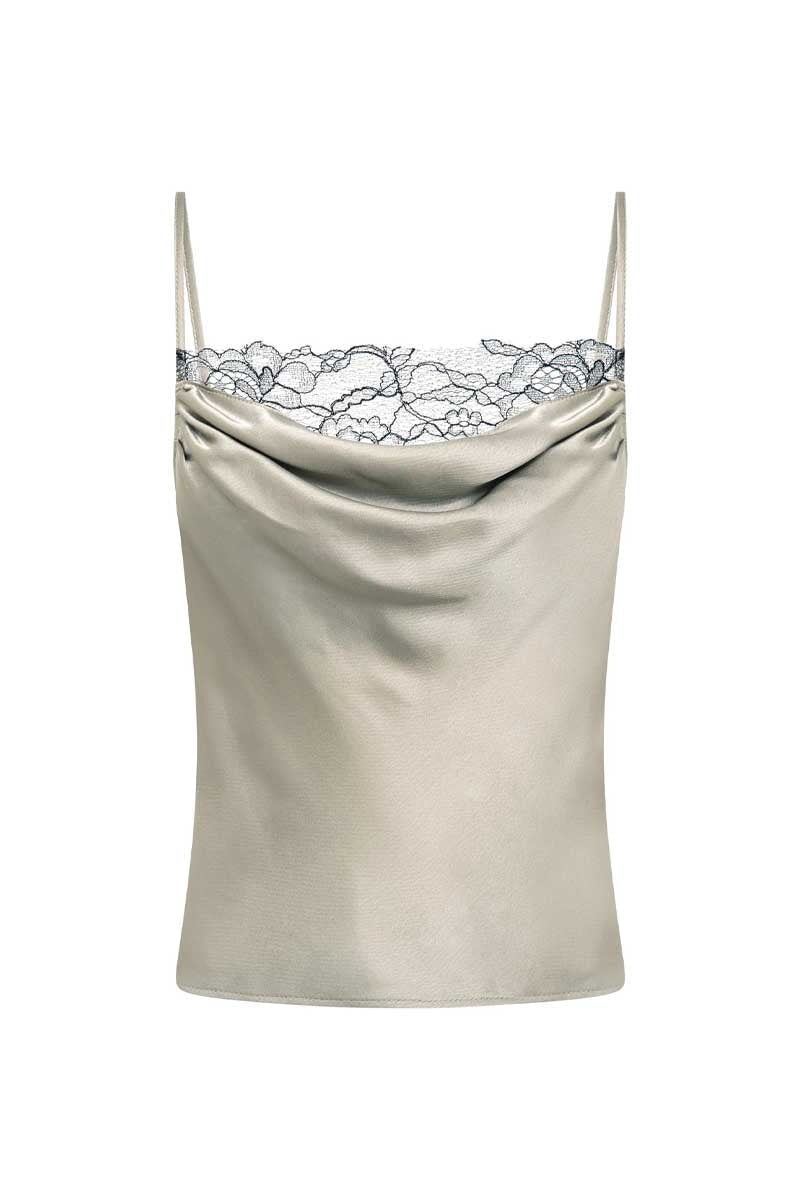 CAMILLA TOP-TAUPE W/ BLACK LACE Tops Anna Quan 