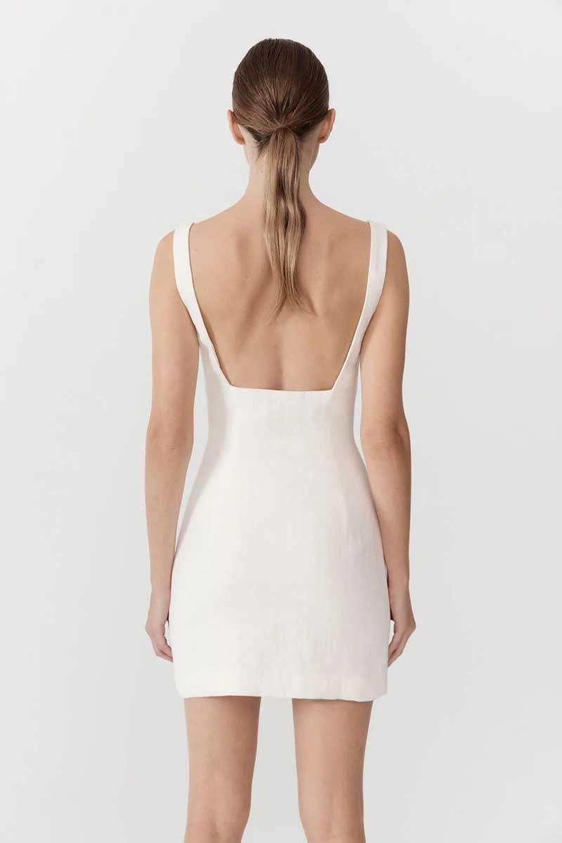 LINEN SQUARE NECK MINI DRESS-IVORY Dress ST AGNI 