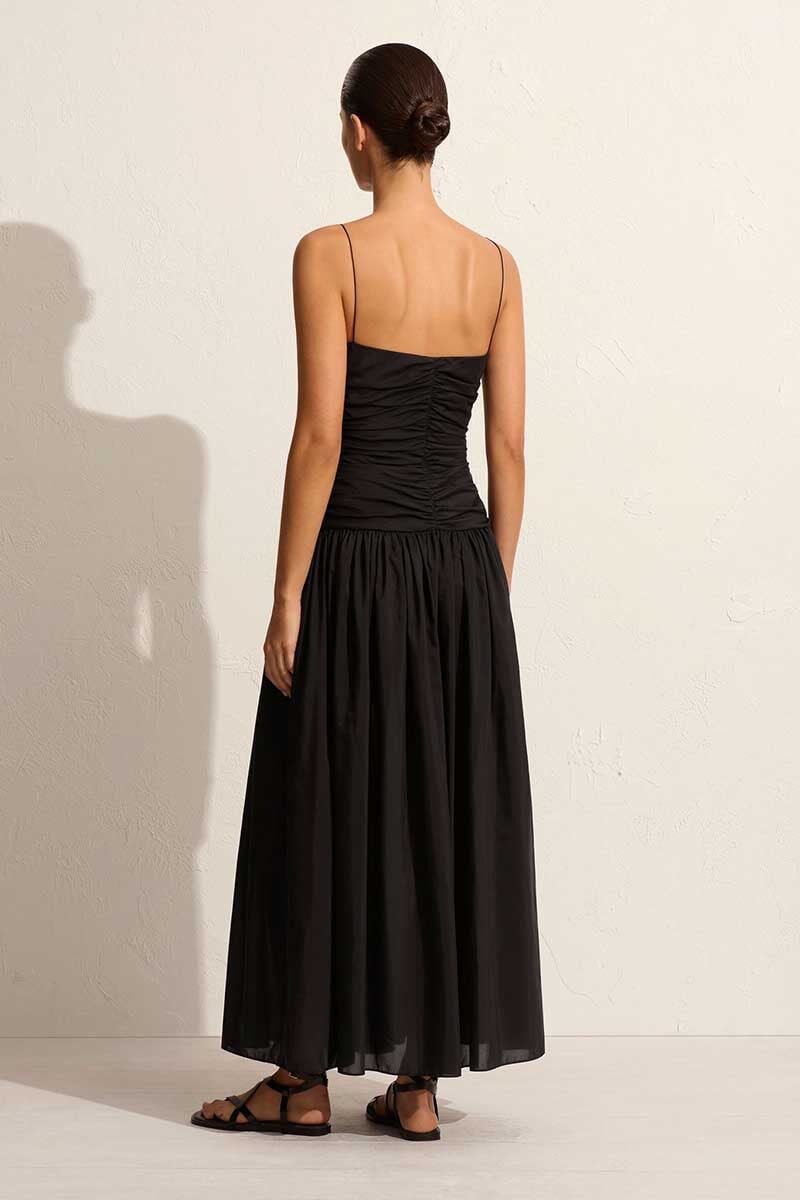 GATHERED DROP WAIST DRESS-BLACK Dress Matteau 