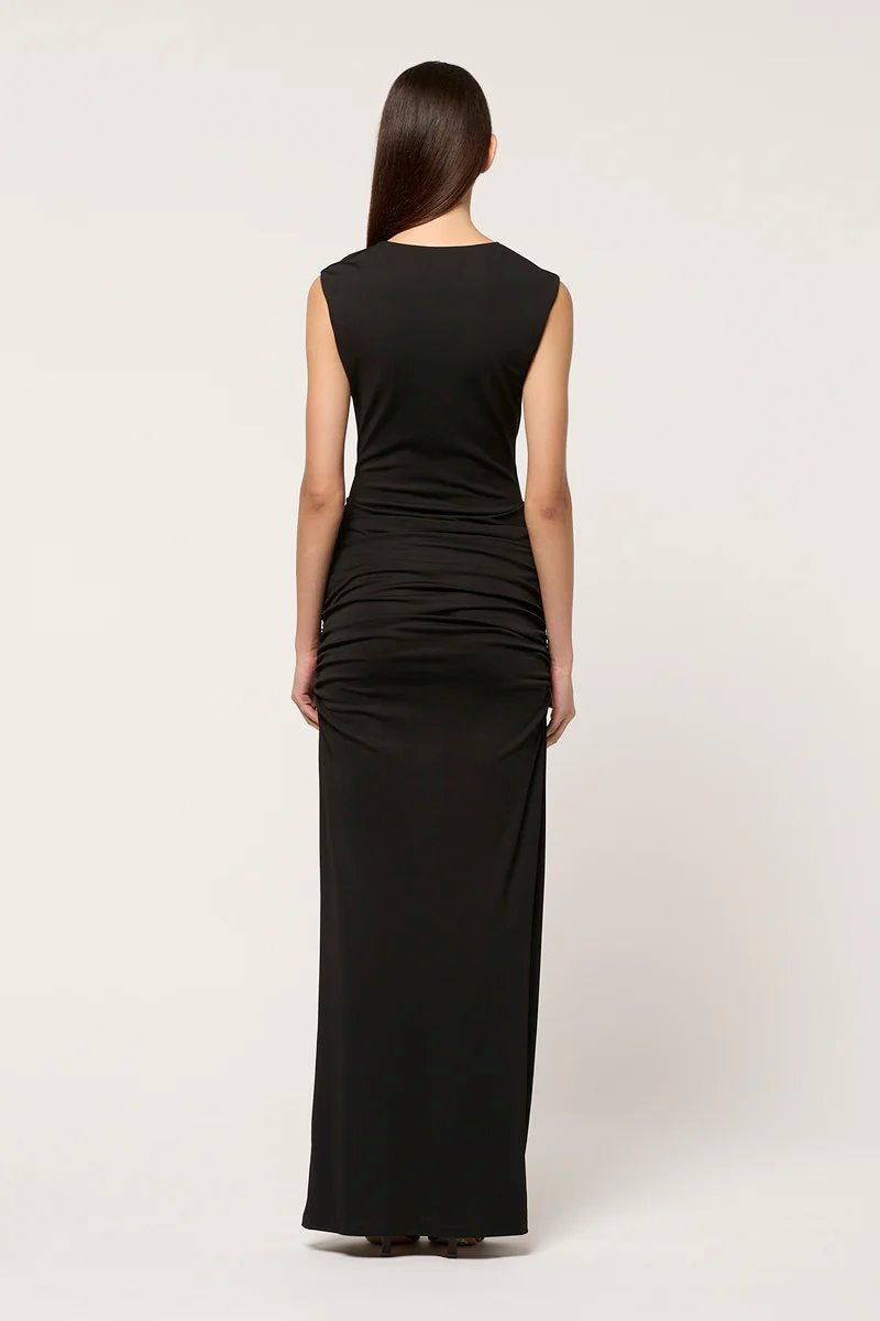 WOMENS MAXI DRAPE SCOOP FRONT DRESS-BLACK Dress Michael Lo Sordo 