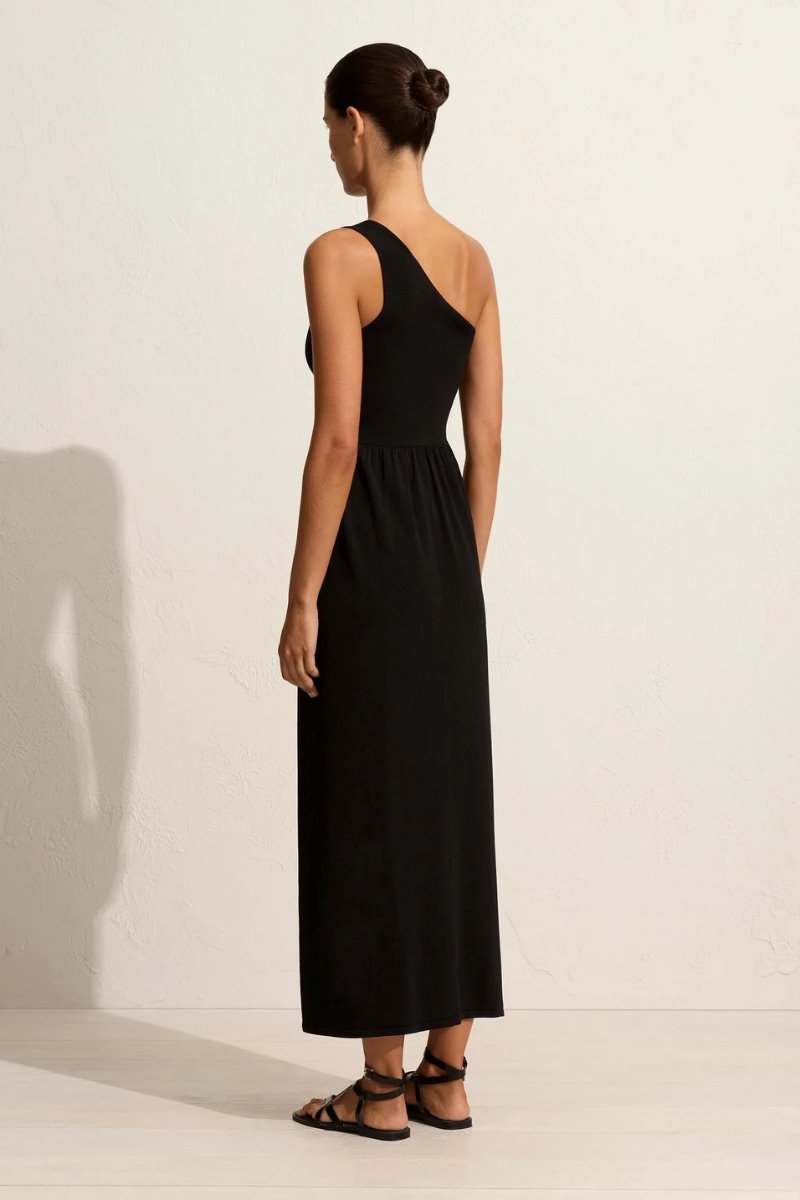 ASYMMETRIC KNIT DRESS-BLACK Midi Dress Matteau 
