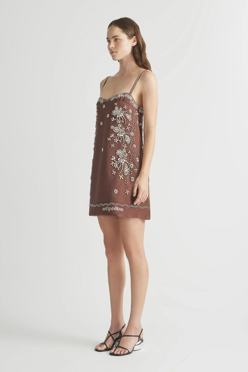 CRYSTAL MINI DRESS-CHOCOLATE Mini Dress ANTIPODEAN 