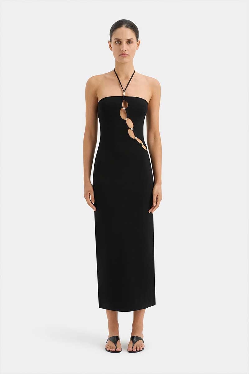 SALVADOR BEADED HALTER DRESS-BLACK Dress SIR. 0 Black 