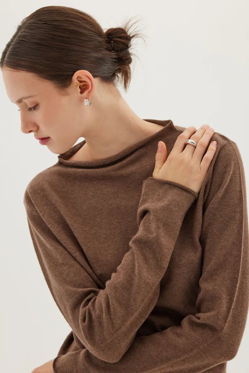 THE FUNNEL NECK TOP-COCOA Tops Cloth & Co 