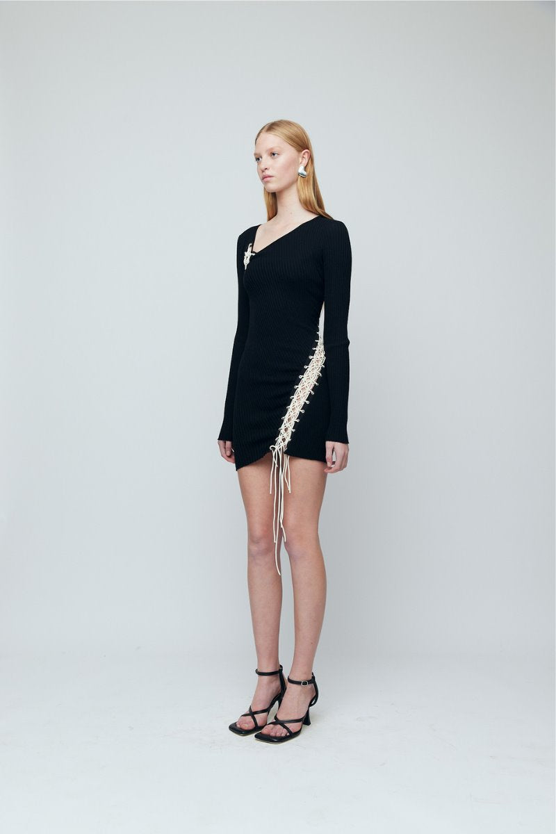EDIE MACRAME MINI DRESS-BLACK Mini Dress Wynn Hamlyn 