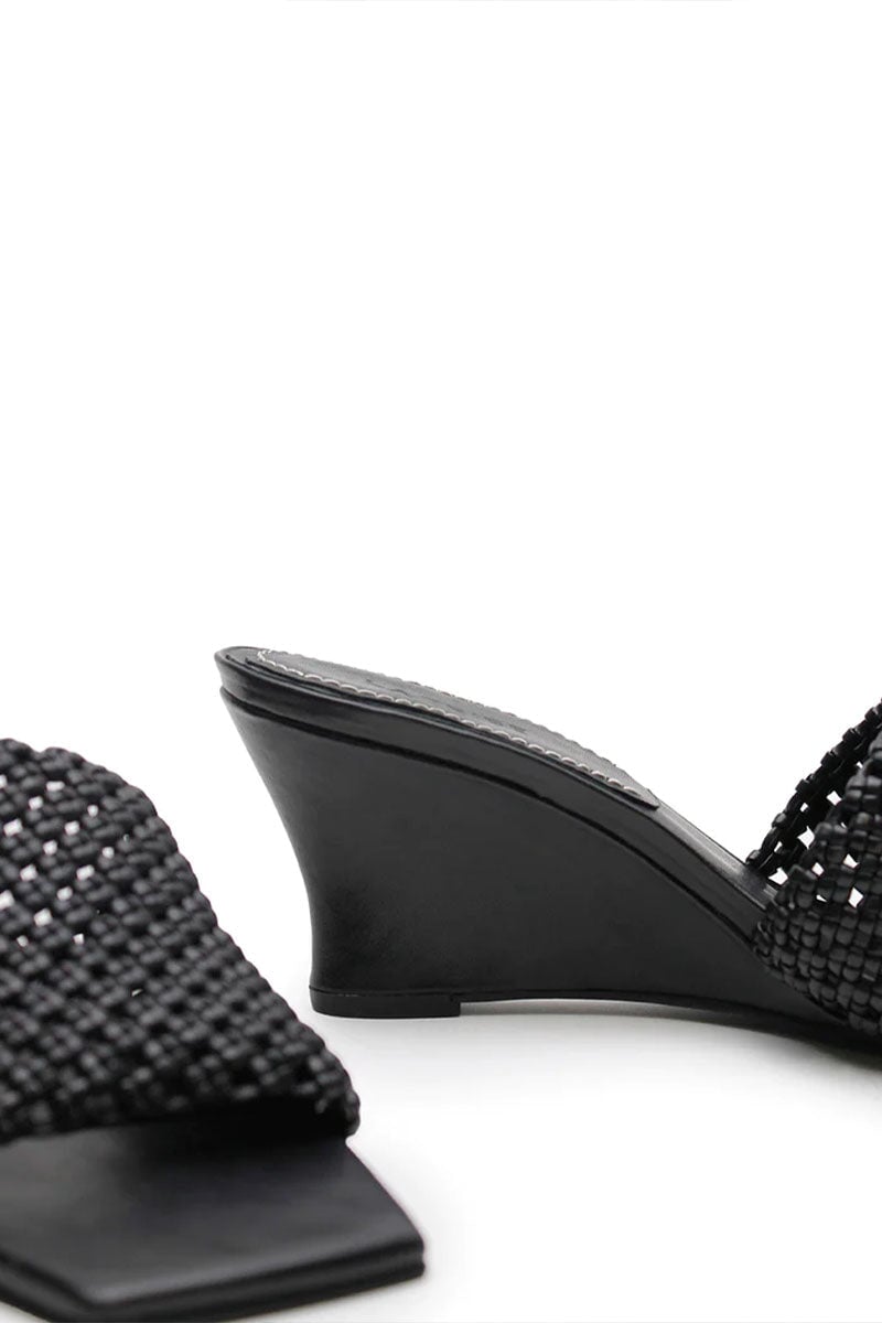 BRAIDED WEDGE HEEL-BLACK Shoes LA TRIBE 