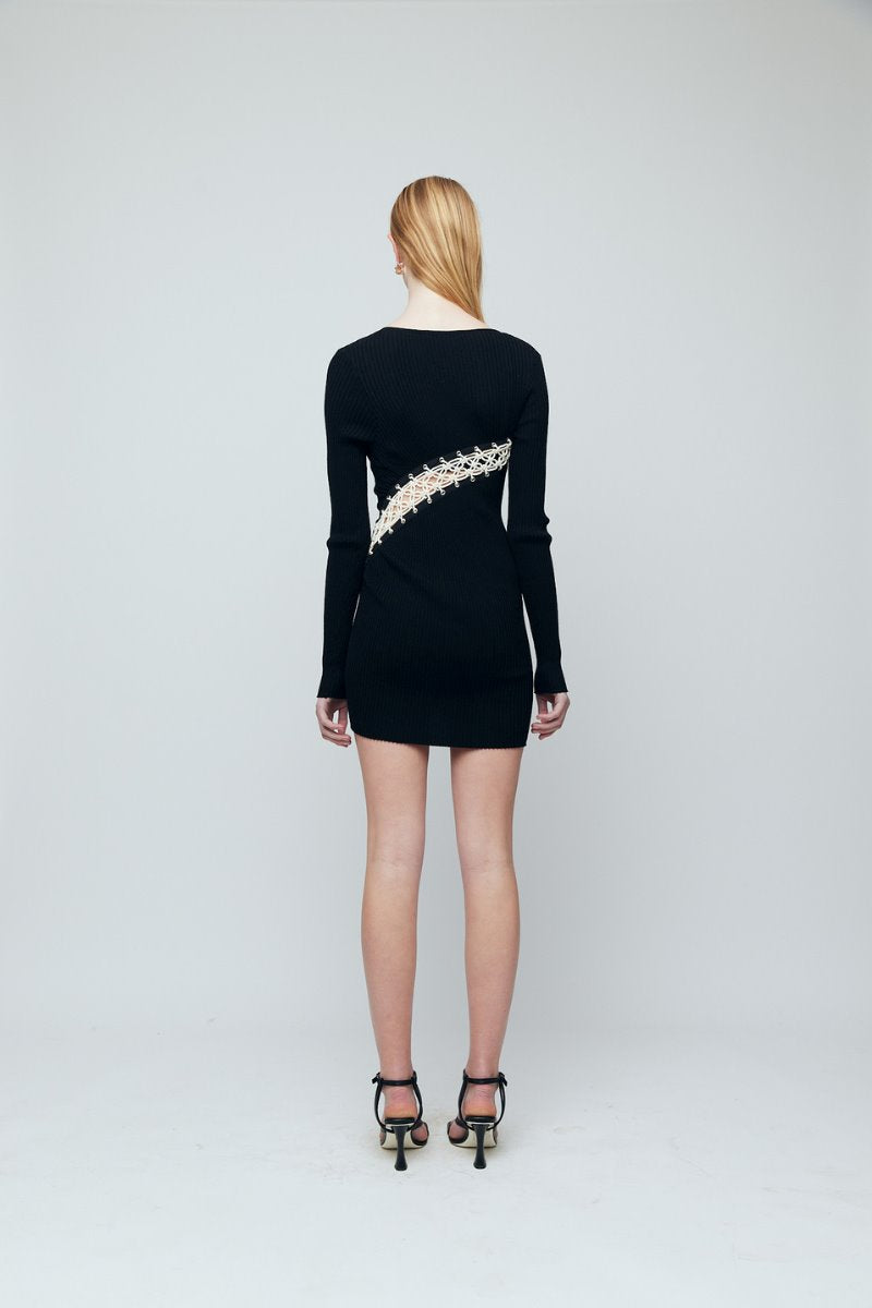 EDIE MACRAME MINI DRESS-BLACK Mini Dress Wynn Hamlyn 
