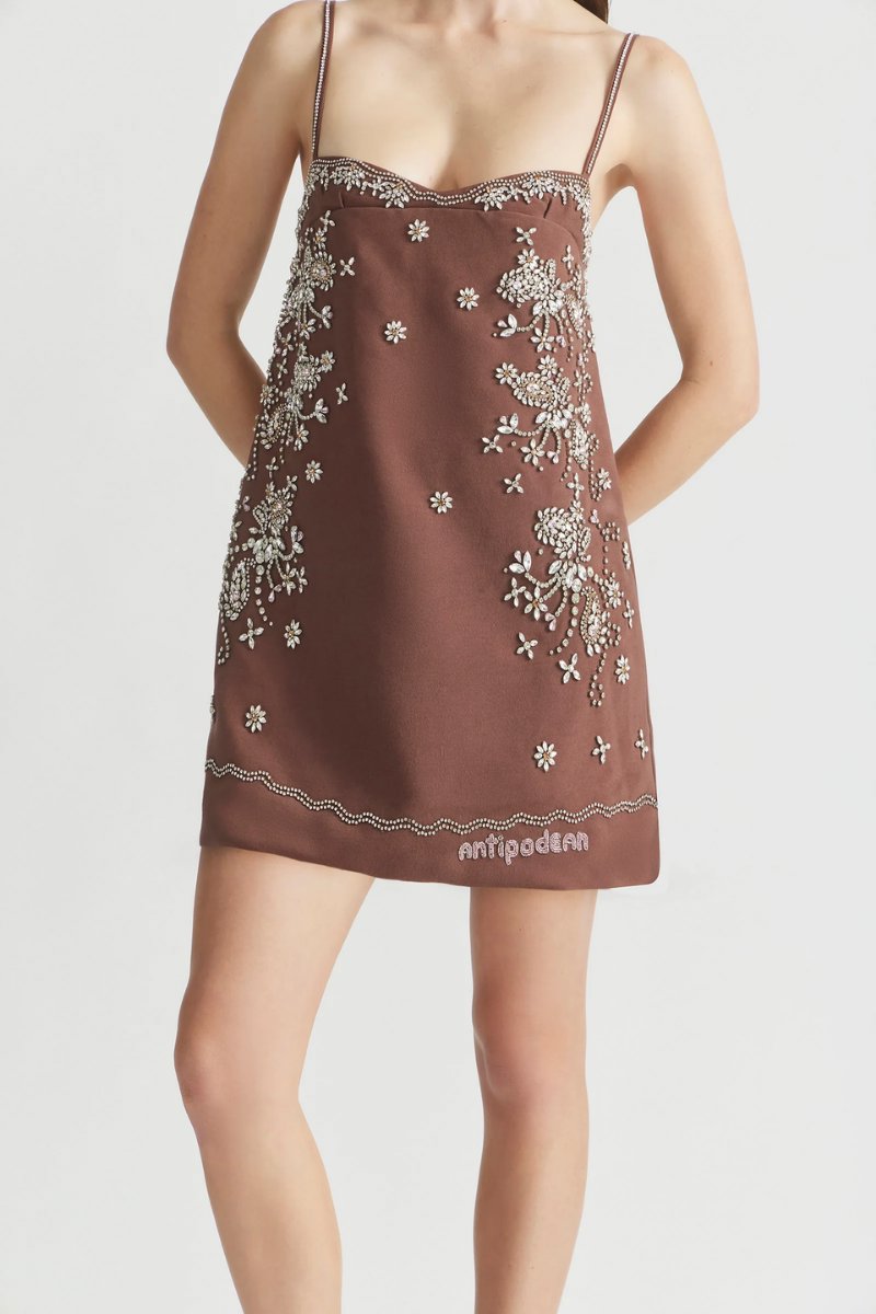 CRYSTAL MINI DRESS-CHOCOLATE Mini Dress ANTIPODEAN 
