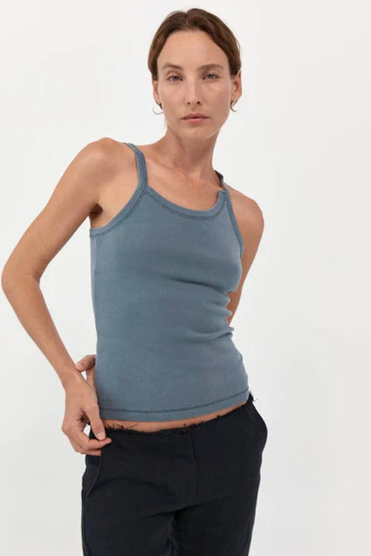 ORGANIC COTTON ABSTRACT SINGLET-DIESEL GREY Tops ST AGNI 