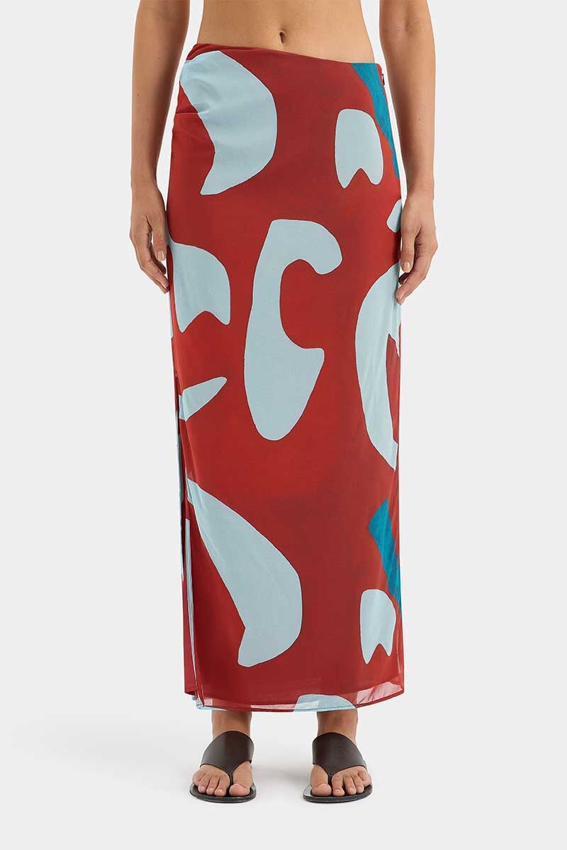 FRANKIE GATHERED MIDI SKIRT-RUBY REFLECTION Skirts SIR. 