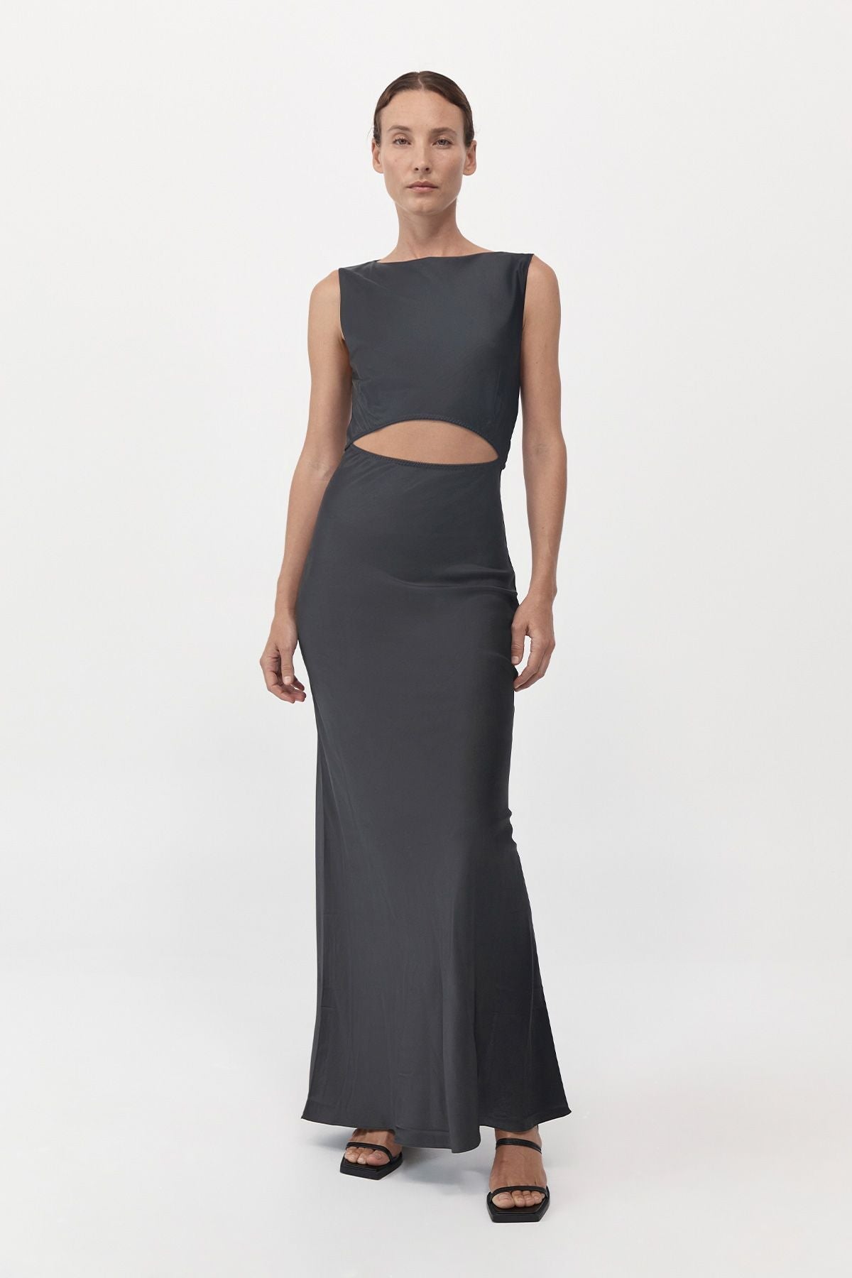 SOFT SILK CUT OUT DRESS-WASHED BLACK Dress ST AGNI 