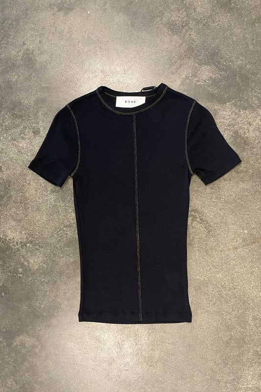 CONTRAST STITCHED TEE-NOIR Tops Róhe 34 Noir 