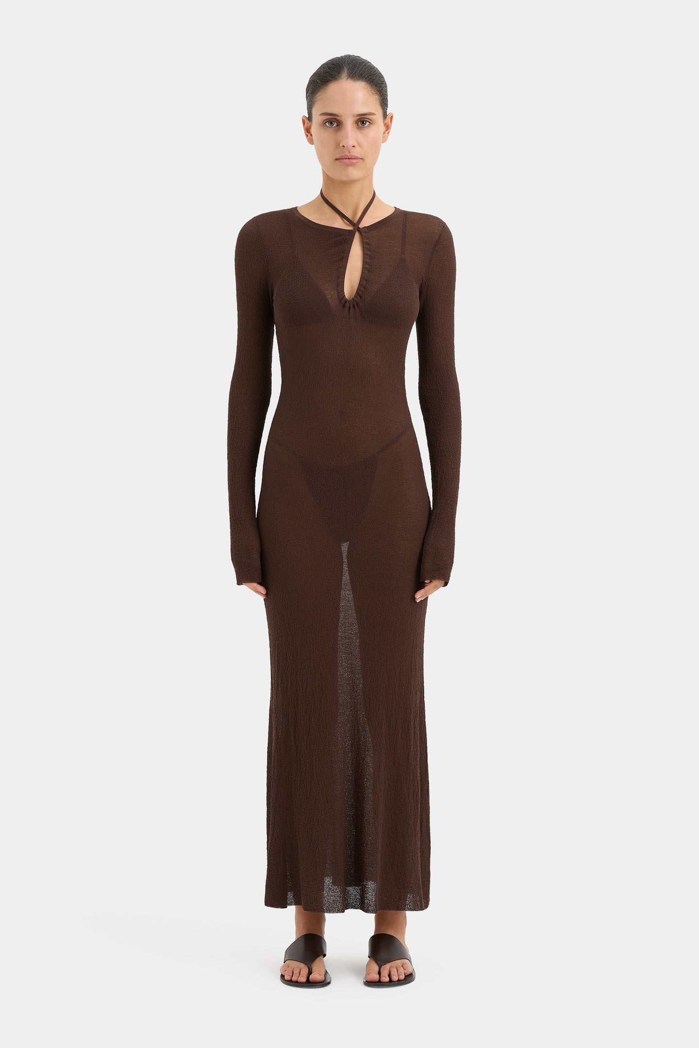 EMMELINE HALTER LONG SLEEVE DRESS-CHOCOLATE Dress SIR. OP Chocolate 