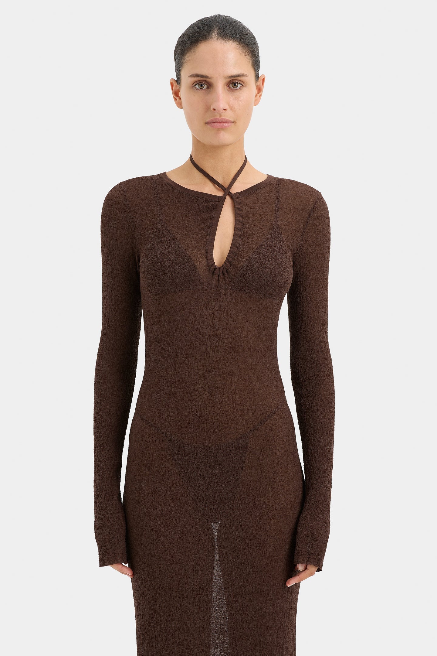 EMMELINE HALTER LONG SLEEVE DRESS-CHOCOLATE Dress SIR. 