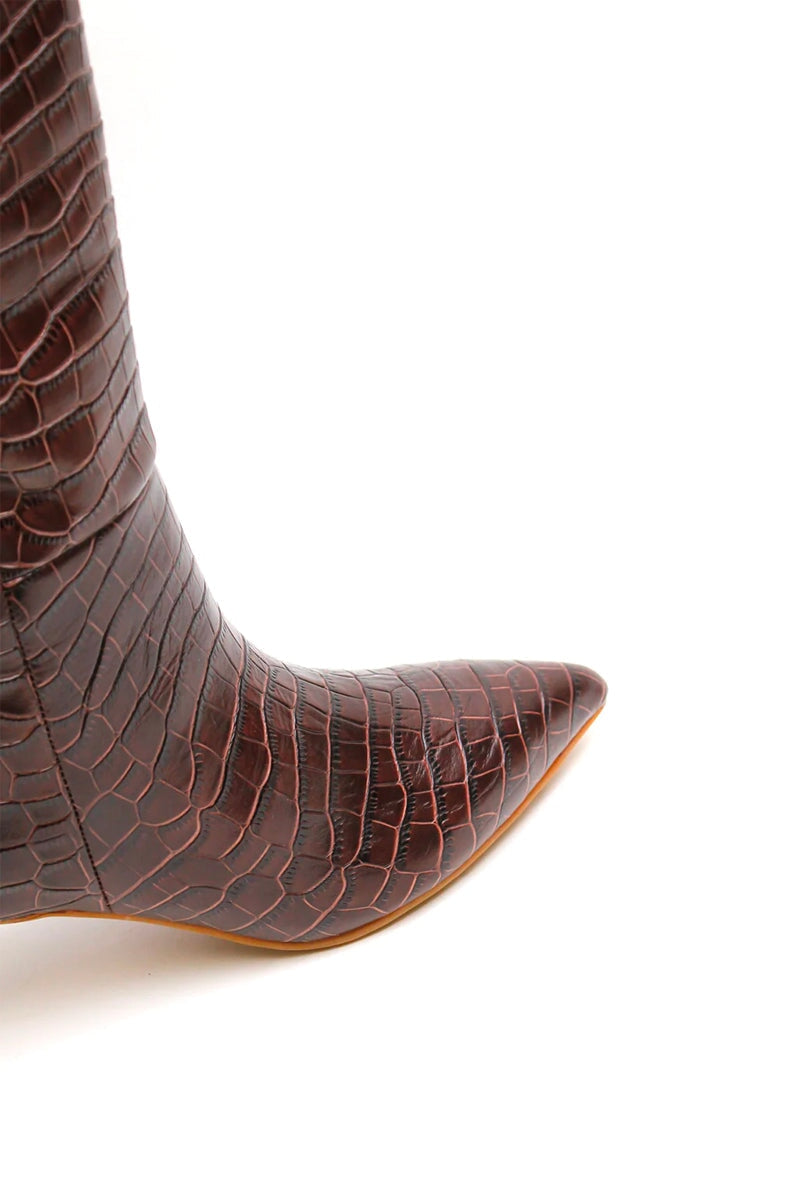 SLOANE KNEE HIGH BOOT-CHOCOLATE CROC Shoes LA TRIBE 