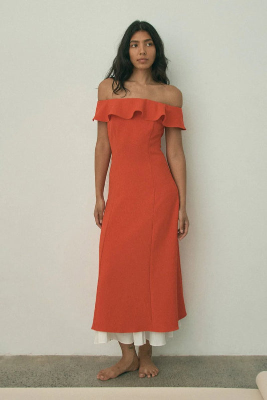 SHOULDER TO SHOULDER DRESS-RED Midi Dress Maggie Marilyn 