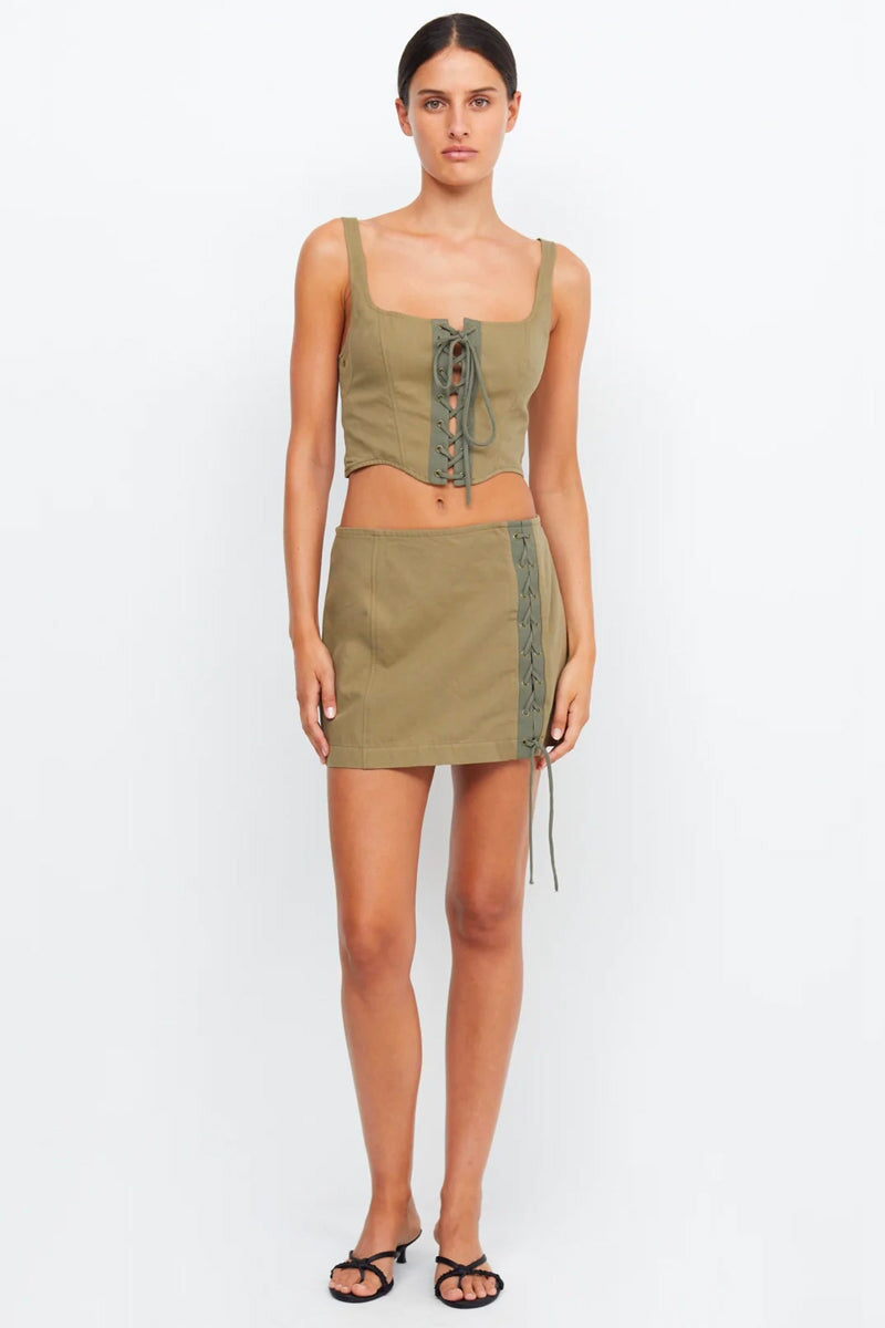 REMI MINI SKIRT-SPLICED KHAKI Skirts Bec and Bridge 6 Khaki 