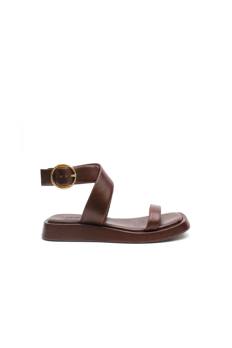 ANKLE WRAP SANDAL-CHOCOLATE/CHOCOLATE Shoes LA TRIBE 