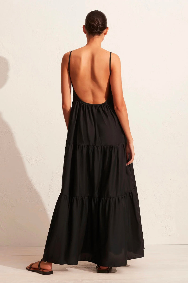 TIERED LOW BACK SUNDRESS-BLACK Dress Matteau 