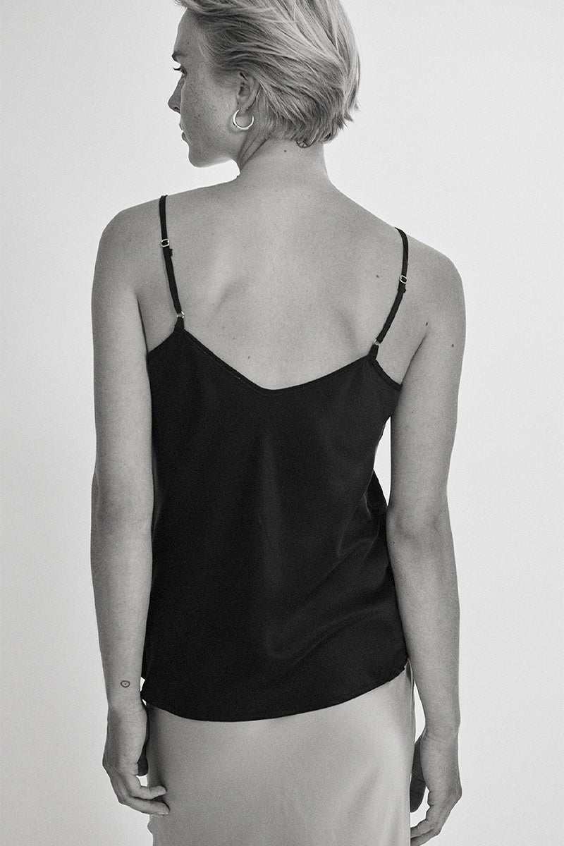 BIAS CUT CAMI - BLACK Tops Silk Laundry 