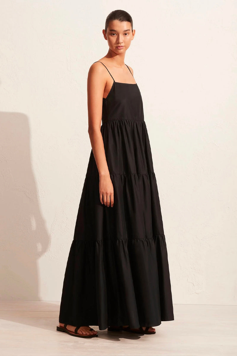 TIERED LOW BACK SUNDRESS-BLACK Dress Matteau 