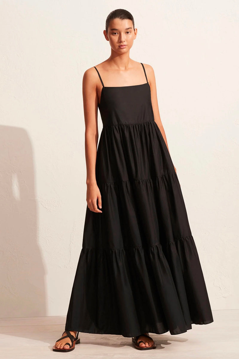 TIERED LOW BACK SUNDRESS-BLACK Dress Matteau 