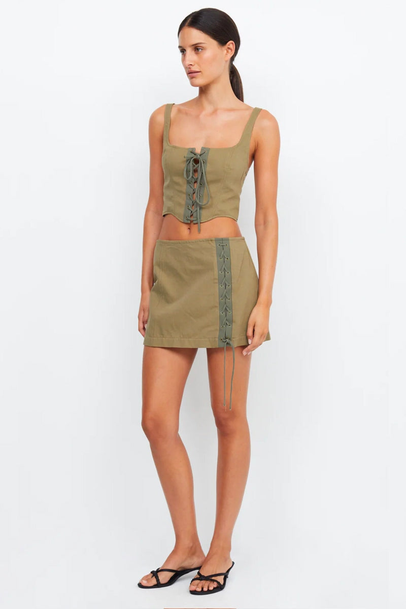 REMI MINI SKIRT-SPLICED KHAKI Skirts Bec and Bridge 