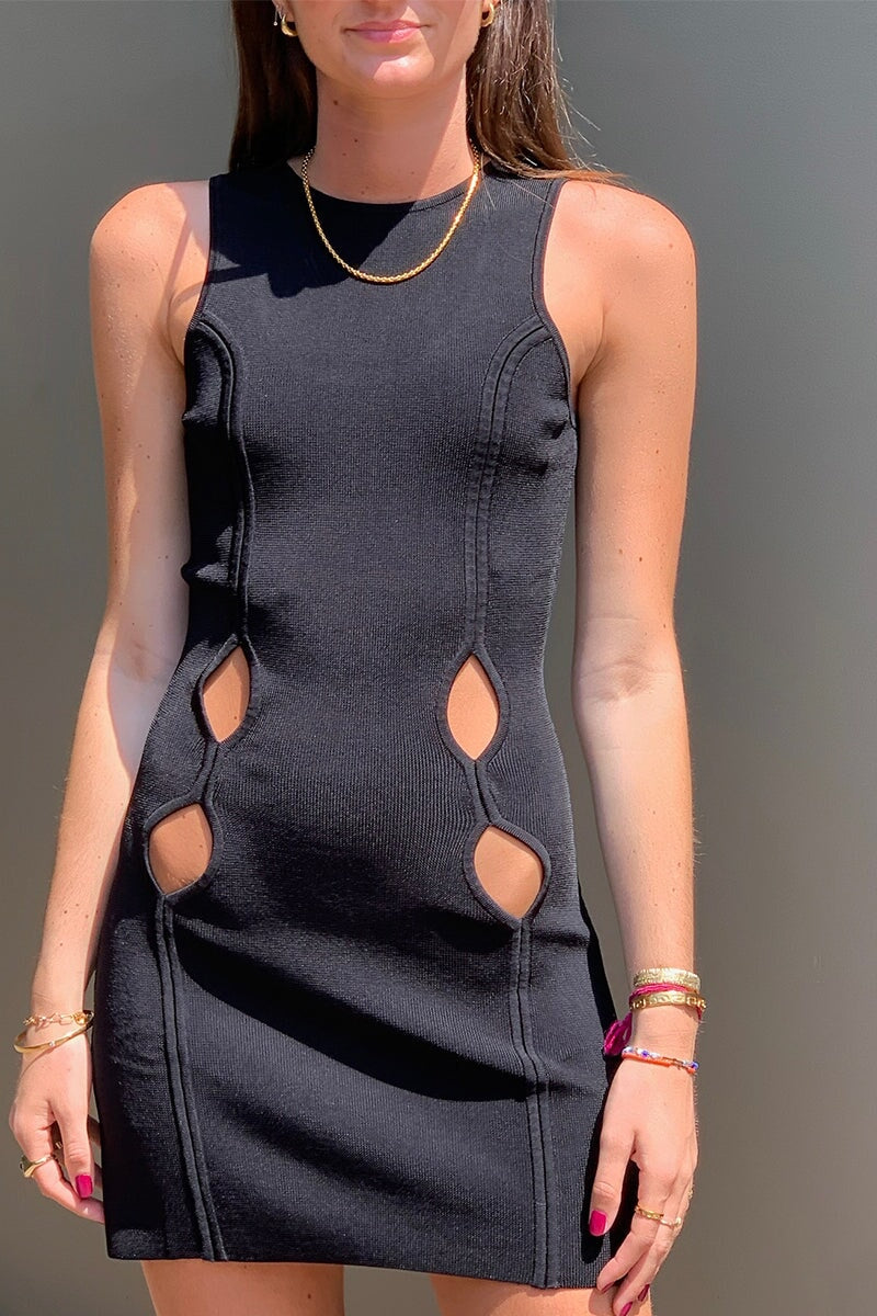 CHARLOTTE SLIT KNIT MINI DRESS-BLACK Dress Auteur 
