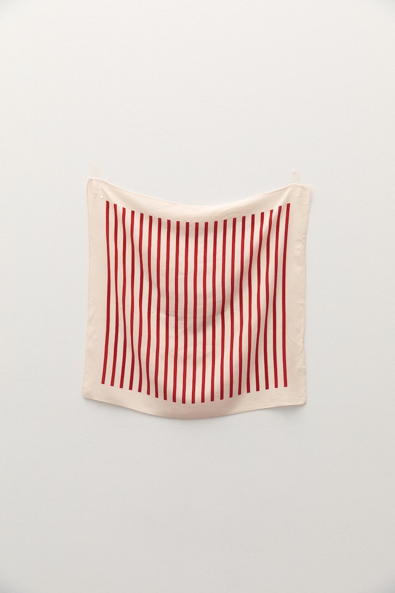 JACQUES SQUARE SILK SCARF Accessories ZIAH OS Ecru and Vermilion Red 