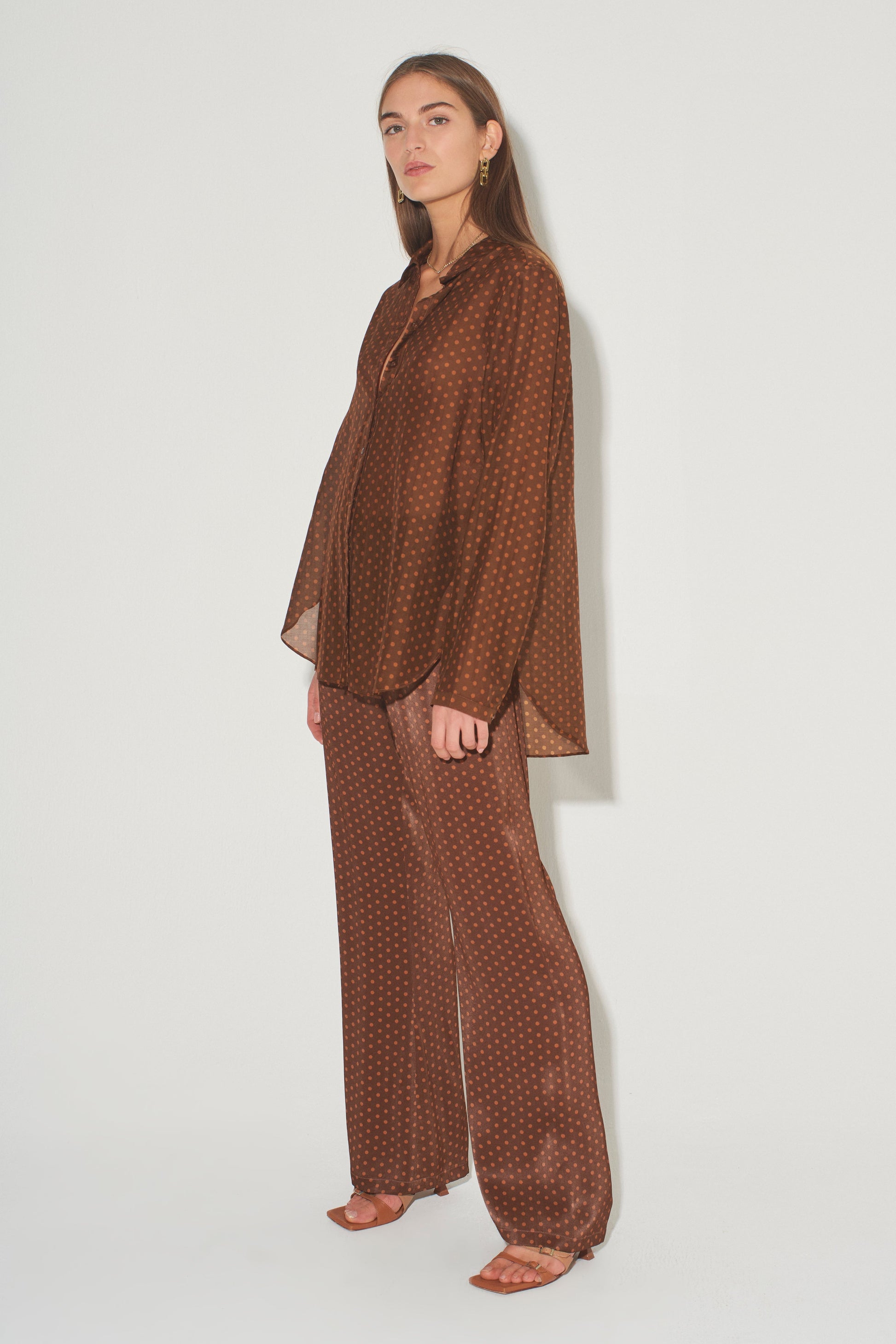 MAISON SIDE SPLIT SHIRT-BRONZE SPOT Tops HANSEN AND GRETEL 