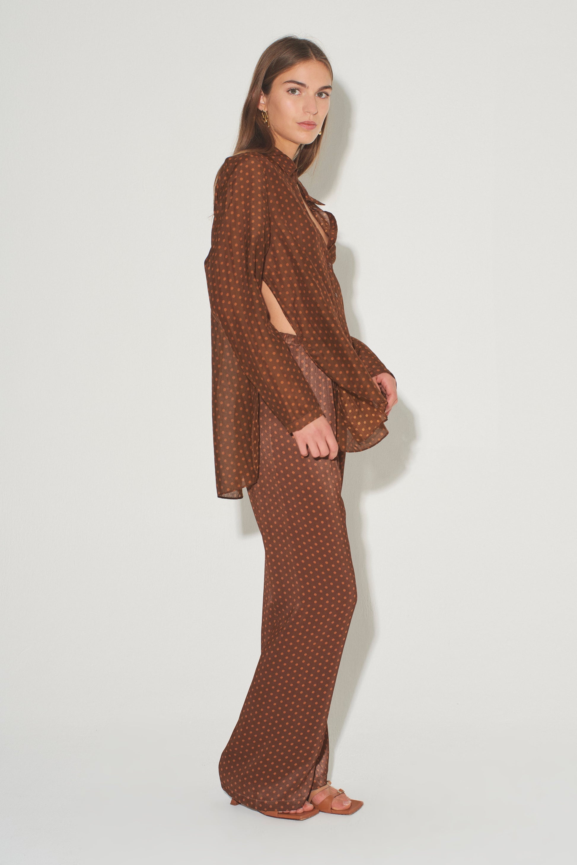 MAISON SIDE SPLIT SHIRT-BRONZE SPOT Tops HANSEN AND GRETEL 