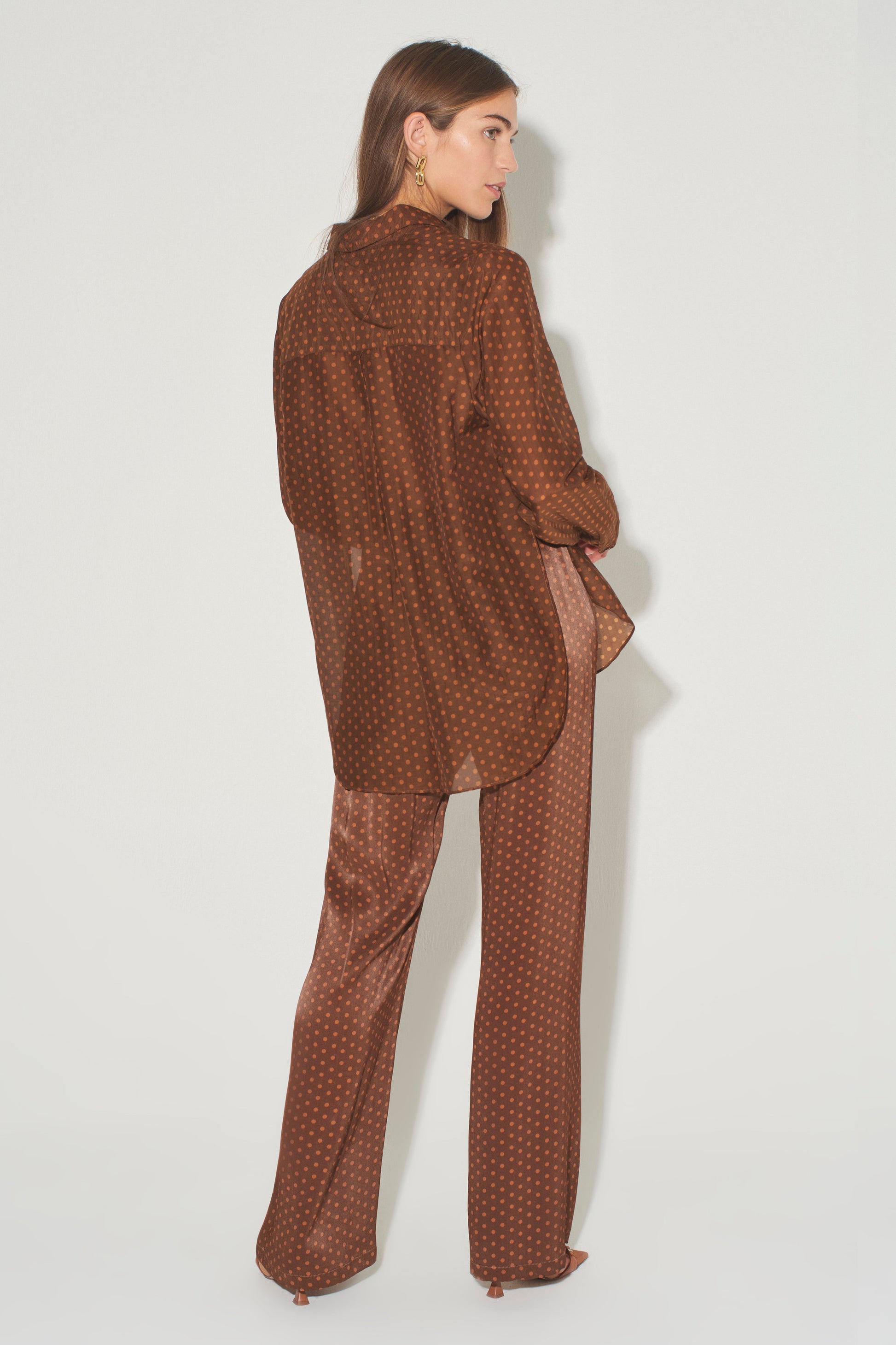 MAISON SIDE SPLIT SHIRT-BRONZE SPOT Tops HANSEN AND GRETEL 