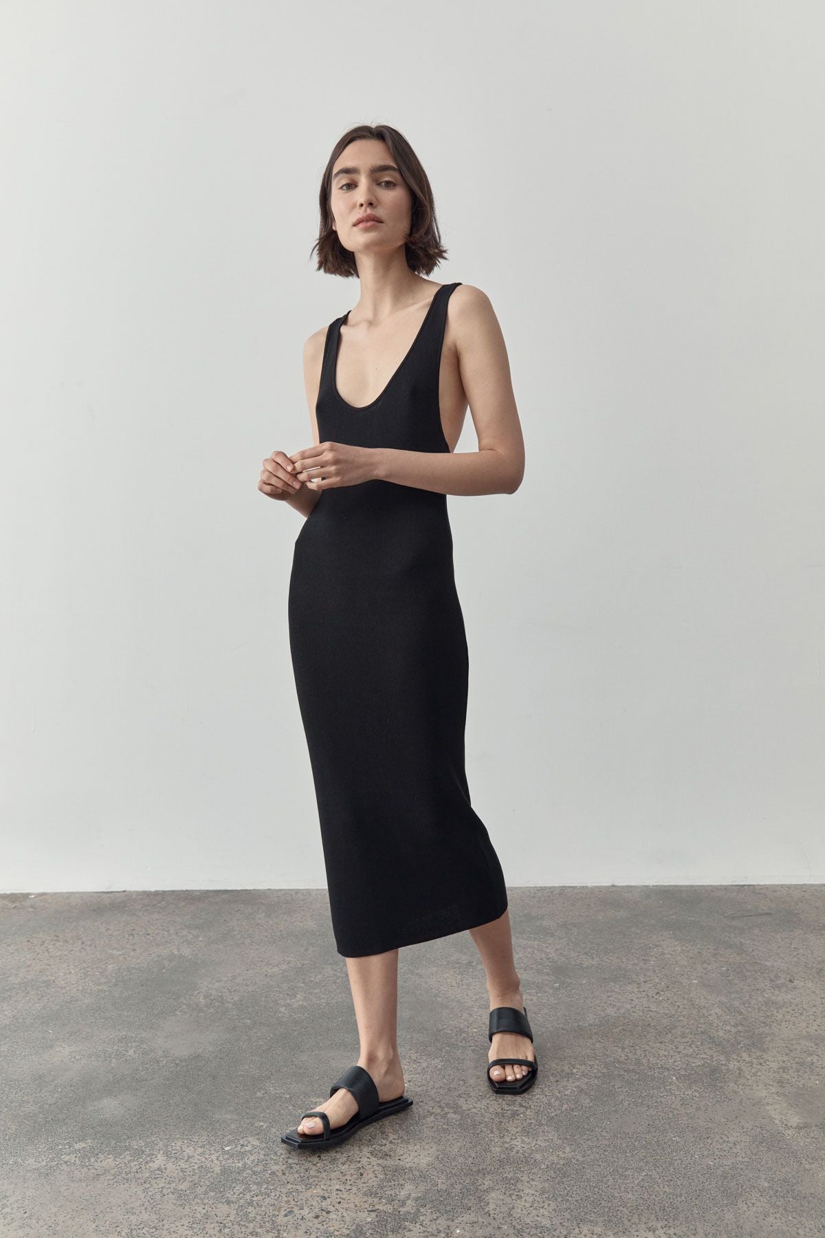 RACER BACK KNIT DRESS-BLACK Dress ST AGNI XS Black 