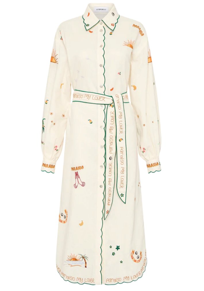 PARAISO BELTED SHIRT DRESS-COCONUT Dress ANTIPODEAN 