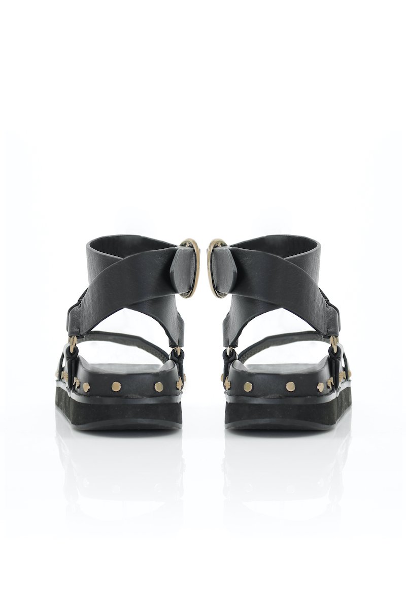 STUDDED SANDAL - BLACK/GOLD Shoes LA TRIBE 